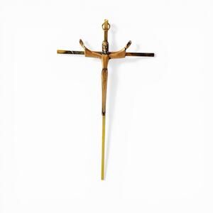 Vintage Brass Jesus Christ On Cross Wall Hanging 10" Metal Skinny Christianity